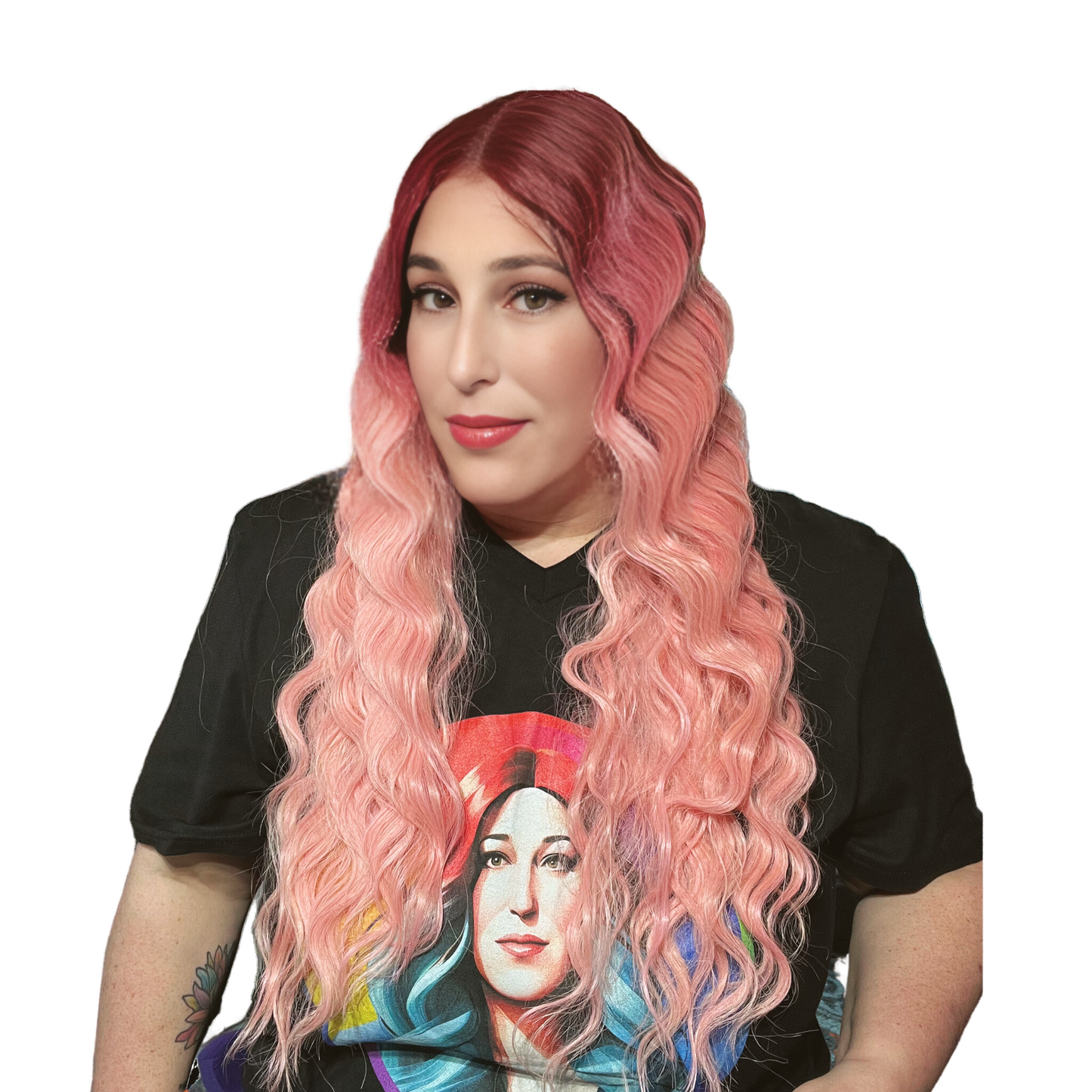 Angelique -  Ombre pink synthetic lace front wig