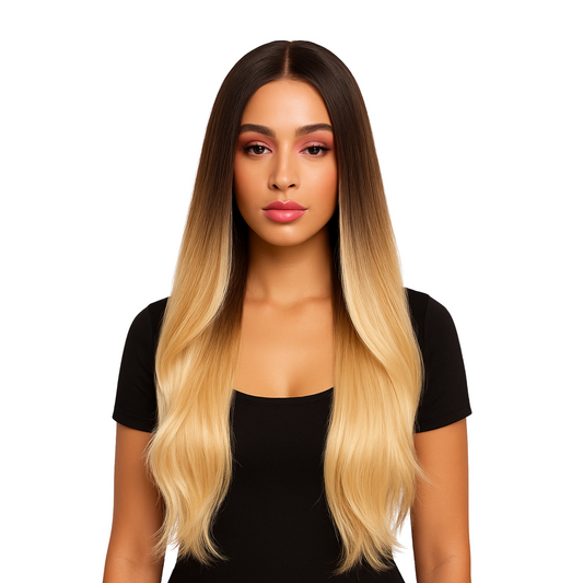 AUDREY - Dark root 613 31" Two tone blonde synthetic lace front wig