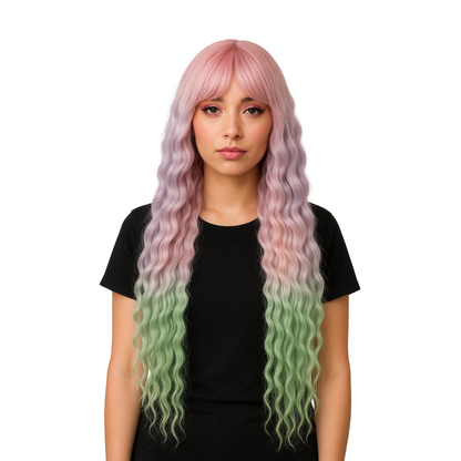 Ava - Rainbow pastel wig with bangs