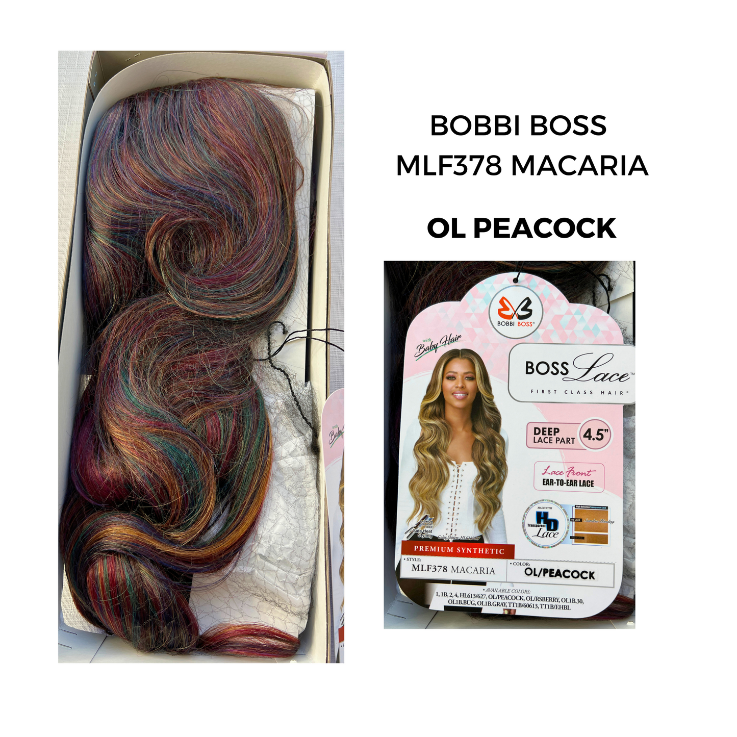 Bobbi Boss MLF378 Macaria 4.5” Deep HD Lace Part Premium Synthetic Wig - OL PEACOCK