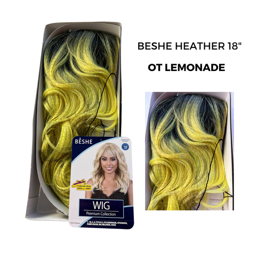 Beshe Heather 18" synthetic full wig - OT Lemonade yellow wig with bangs