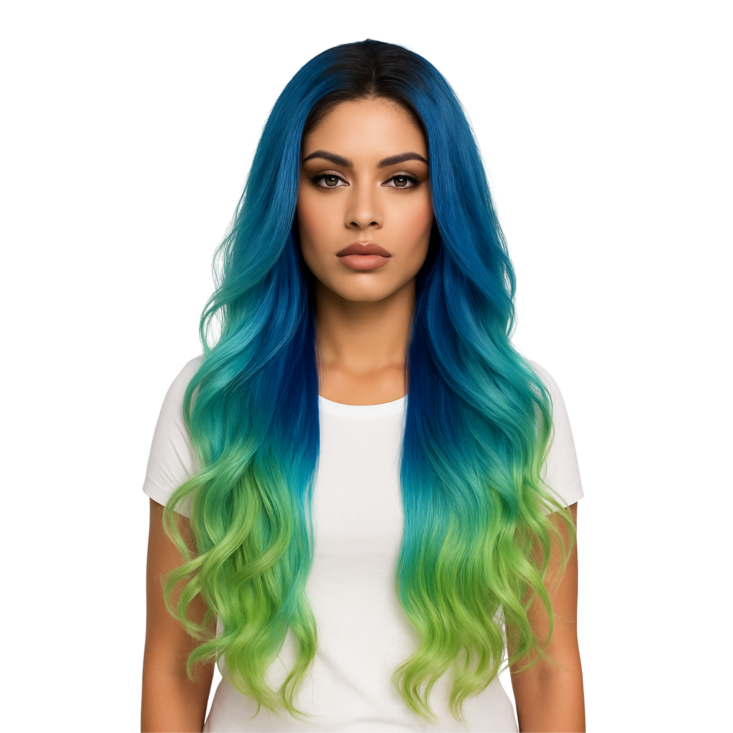 Blue Lagoon - Blue and Green Synthetic Wig - 32" Loose Curl