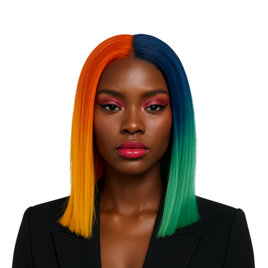 Bree - 14" Rainbow multi-color bob lace front wig, free parting