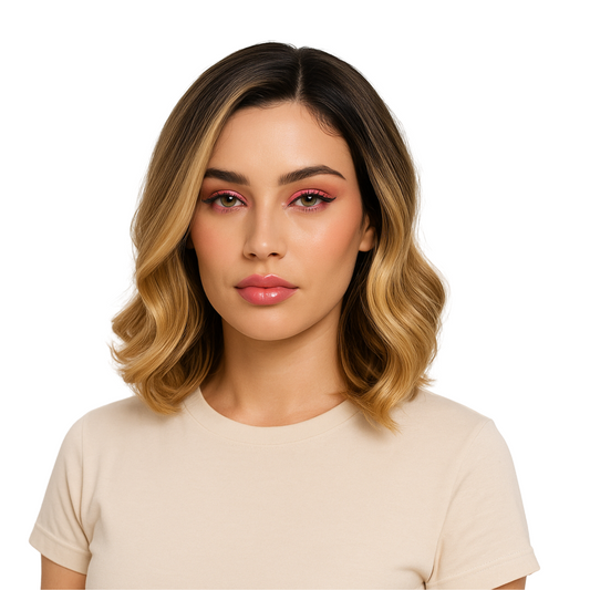 Brianna - Dark root blonde with brown highlight synthetic lace front wig