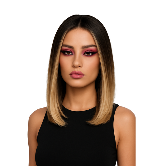 Brooke - 12" sleek brown synthetic bob with money piece highlights