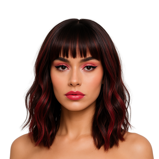 CAMILLA - Red velvet swirl short bang synthetic wig