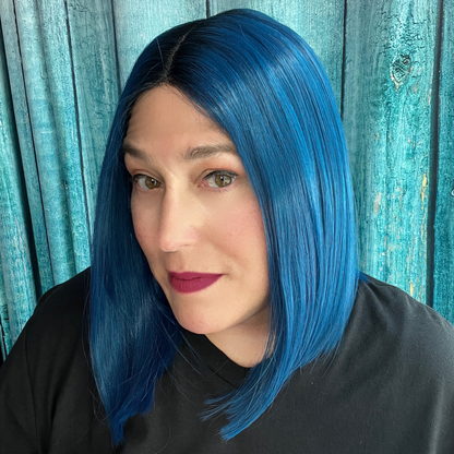 Capri - Dark root blue sleek bob synthetic lace front wig