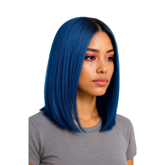 Capri - Dark root blue sleek bob synthetic lace front wig