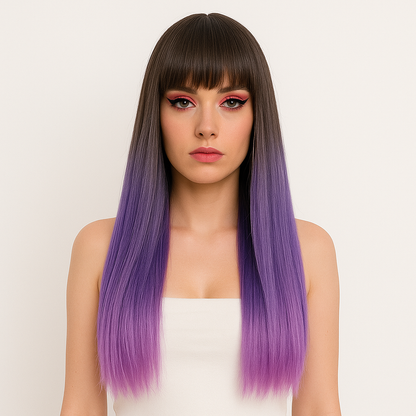 Caroline - 24" Black and purple wig with bangs