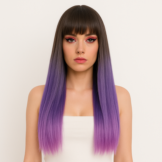 Caroline - 24" Black and purple wig with bangs