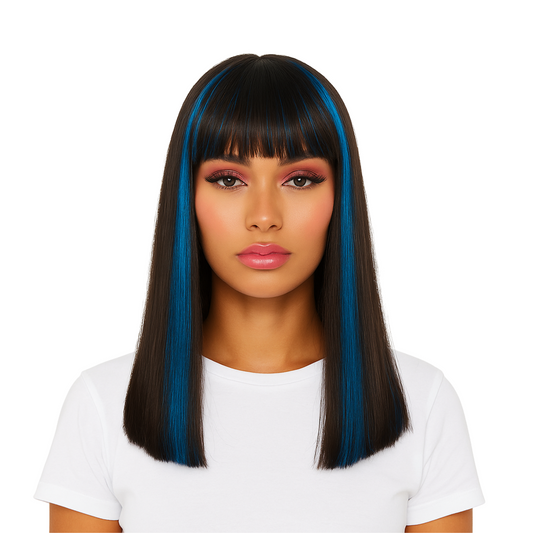 Cleopatra - Brown and blue synthetic bob wig