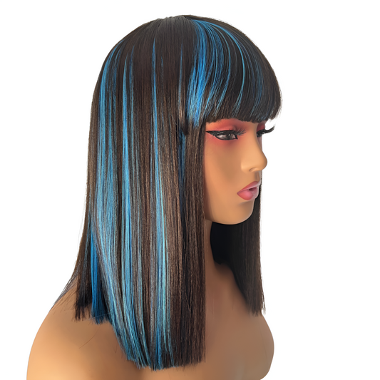 Cleopatra - Brown and blue synthetic bob wig