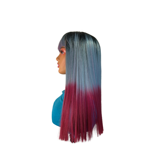 Custom colored wig - Cotton Candy - Blue pink wig with bangs