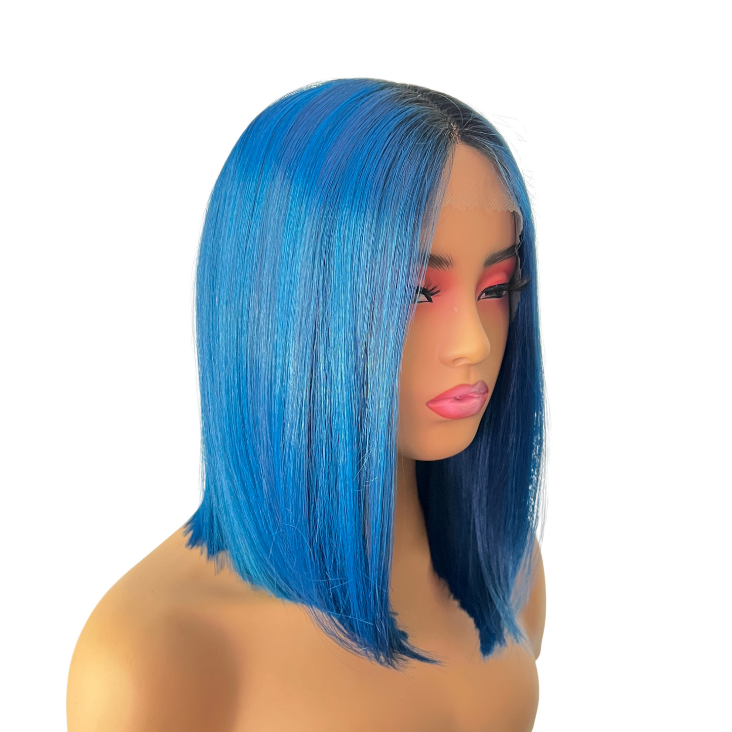 Capri - Dark root blue sleek bob synthetic lace front wig