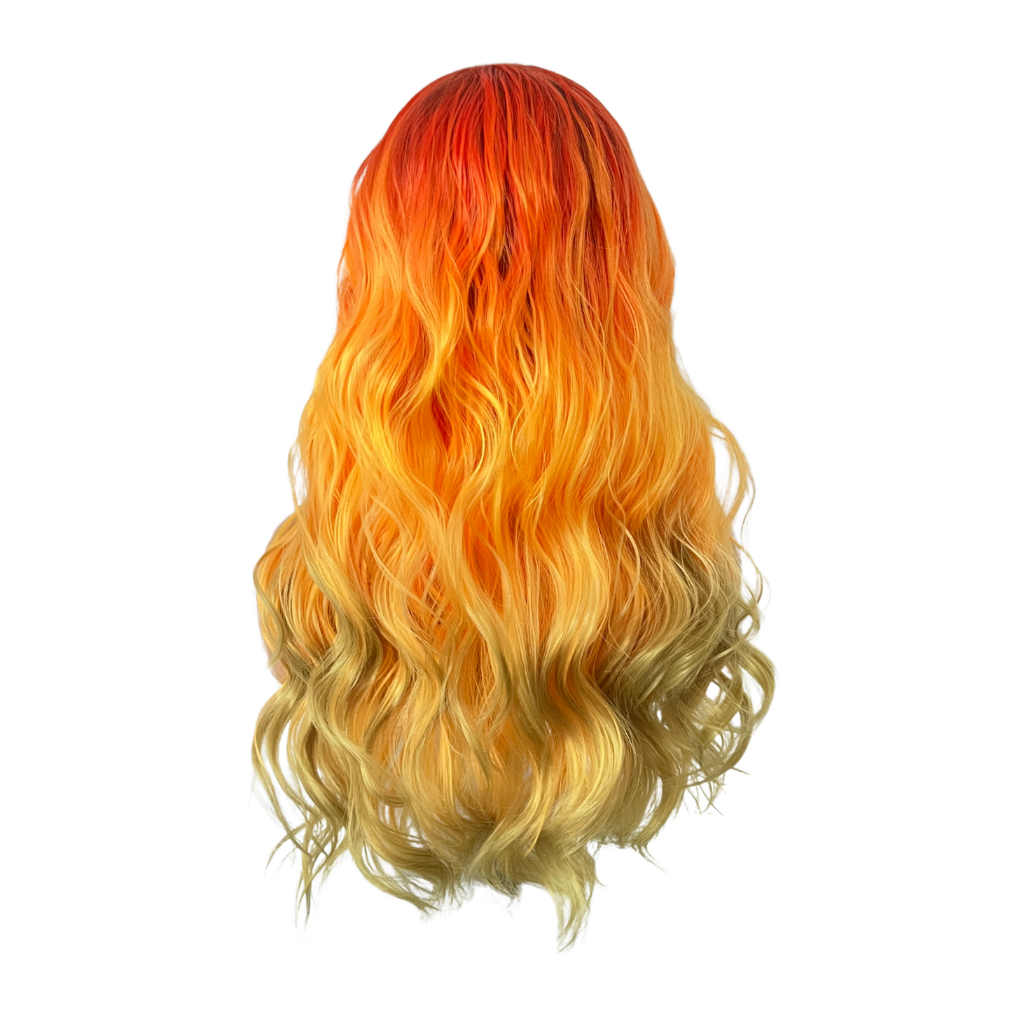 Ombre Orange Wig Wavy Synthetic Lace Front Wig Heat Resistant Red Yellow