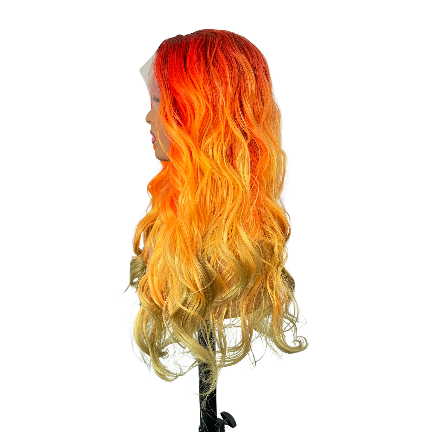 Ombre Orange Wig Wavy Synthetic Lace Front Wig Heat Resistant Red Yellow