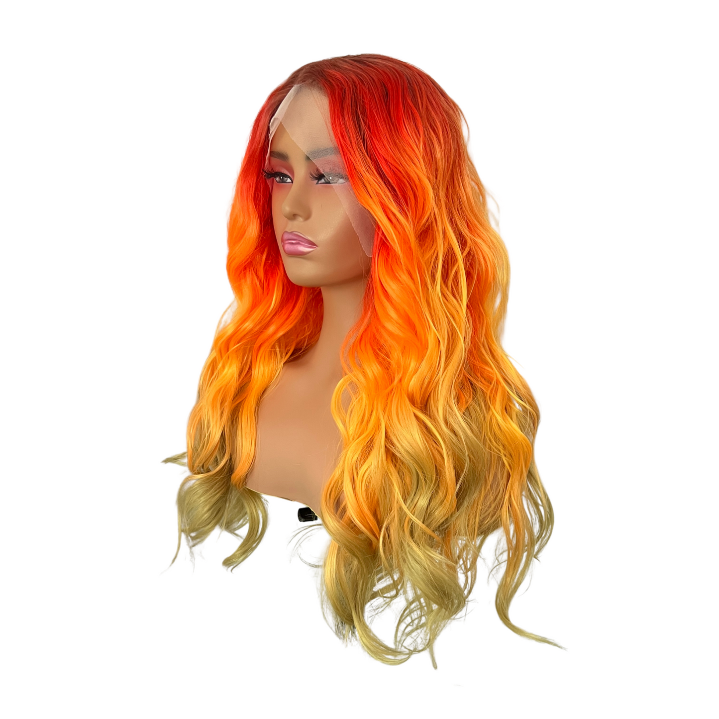 Ombre Orange Wig Wavy Synthetic Lace Front Wig Heat Resistant Red Yellow