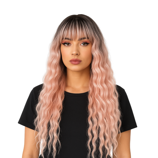 Estella - Rose pink wig with bangs