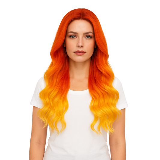 Ombre Orange Wig Wavy Synthetic Lace Front Wig Heat Resistant Red Yellow