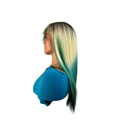 Custom colored synthetic wig - Green Light - Blonde Green wig with bangs