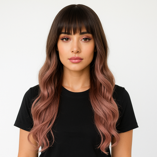 Hannah - Dark Brown and Pink Synthetic Wig with bangs