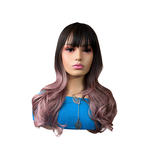 Hannah - Dark Brown and Pink Synthetic Wig with bangs