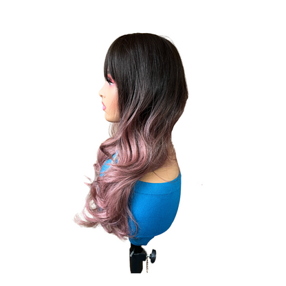 Hannah - Dark Brown and Pink Synthetic Wig with bangs