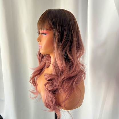 Hannah - Dark Brown and Pink Synthetic Wig with bangs