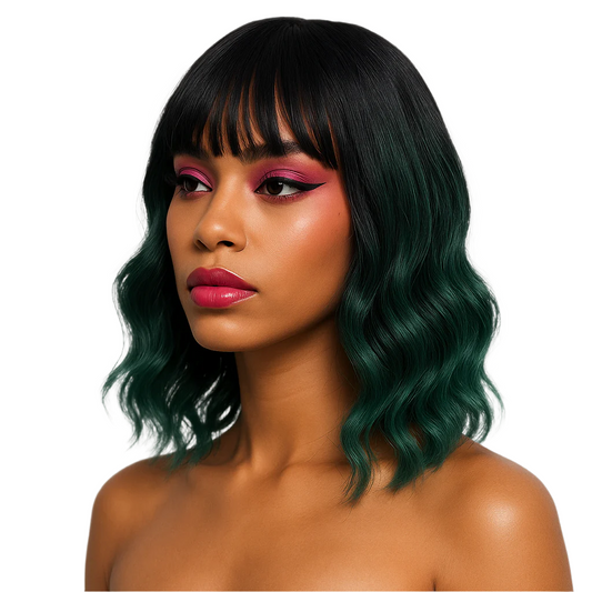 Holly - Black and Green wig with bangs
