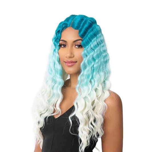 Ombre Green Blonde Wig - Its a Wig 5G TRUE HD Lace Front Wig Crimped Hair 5