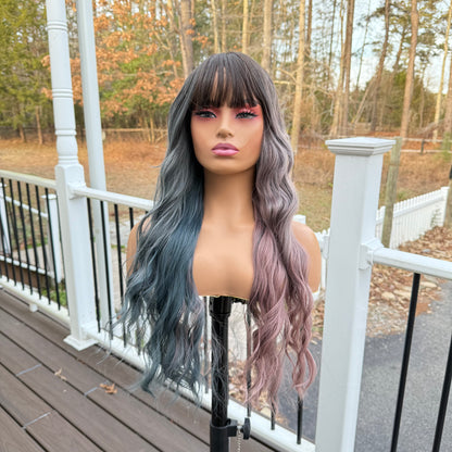 Mariah - 24" Gray Lavender and Blue wig with bangs