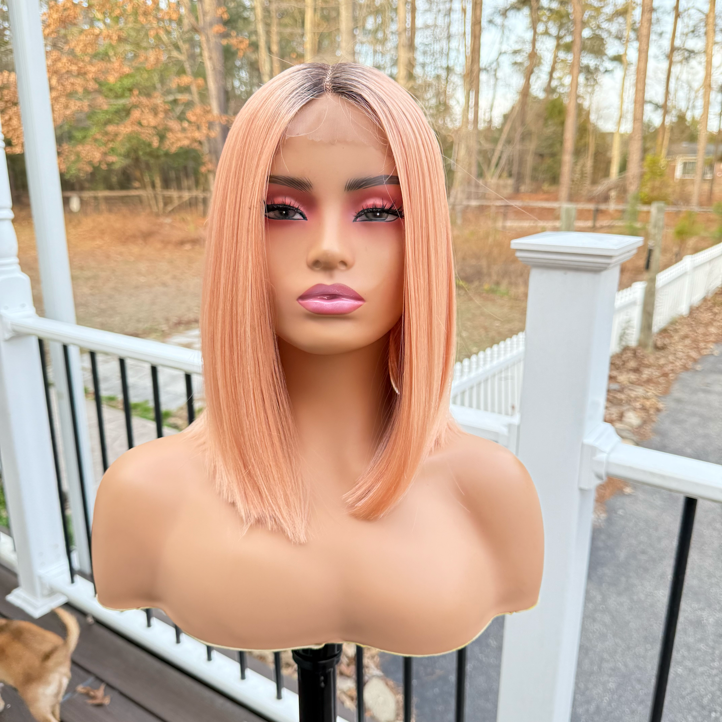 Peachy - Light peach sleek bob synthetic lace front wig