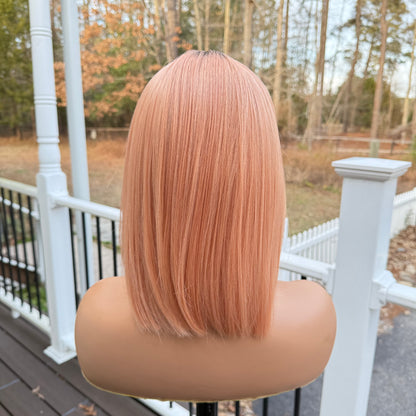 Peachy - Light peach sleek bob synthetic lace front wig