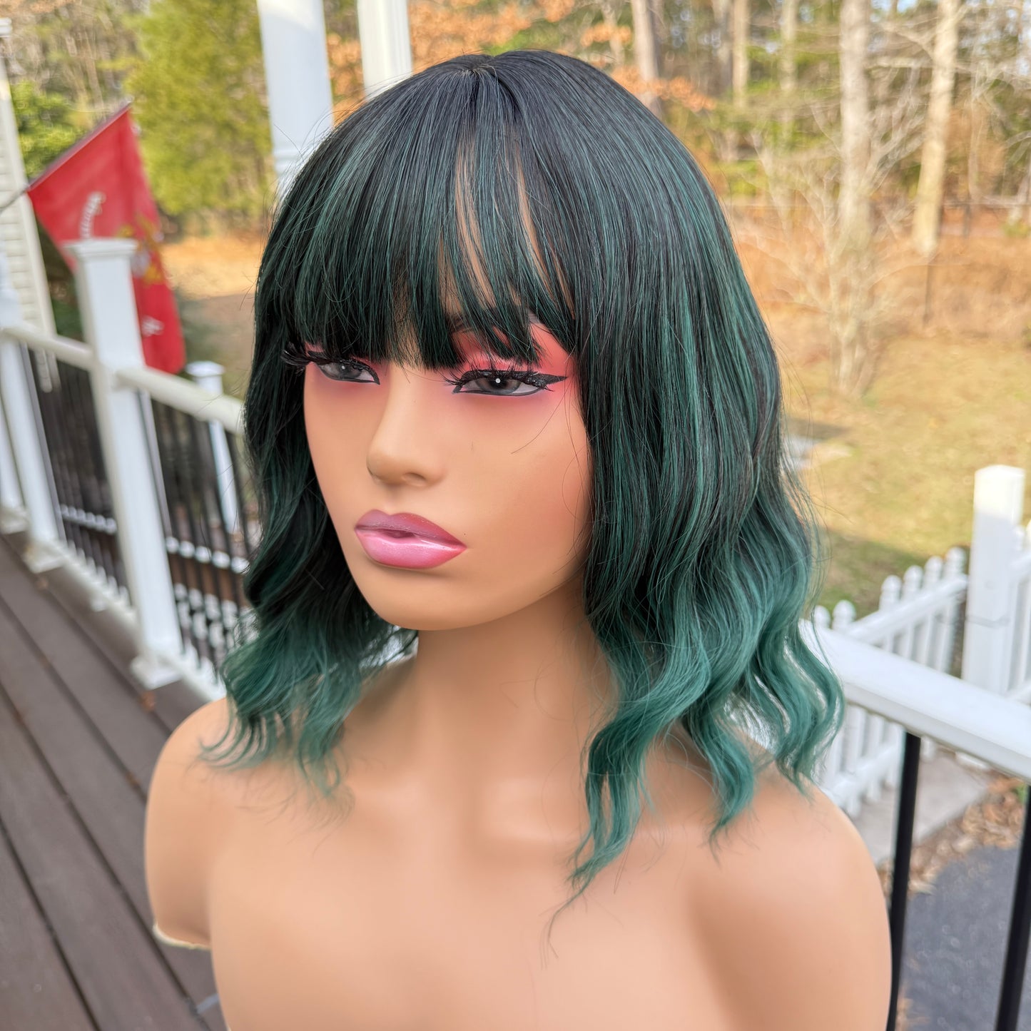 Holly - Black and Green wig with bangs