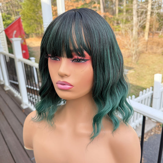 Holly - Black and Green wig with bangs