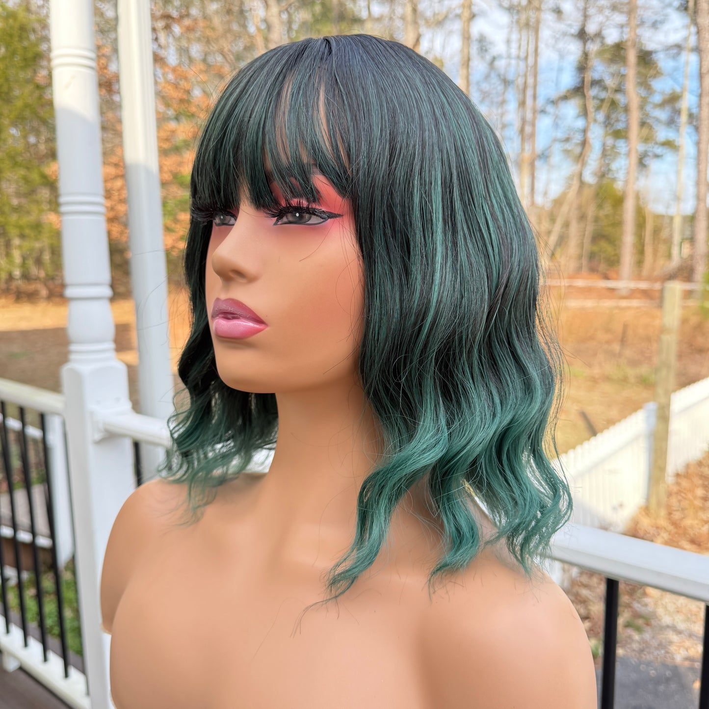 Holly - Black and Green wig with bangs