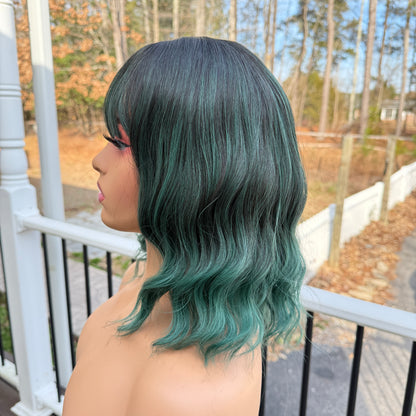 Holly - Black and Green wig with bangs