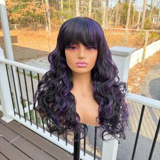 Riah Full Wig Wig 140 1B Purple - Black Purple wig with bangs synthetic