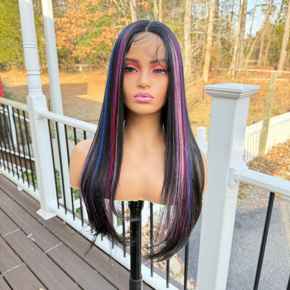 Candy Stripe - Black Rainbow lace front wig