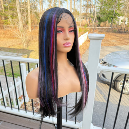 Candy Stripe - Black Rainbow lace front wig