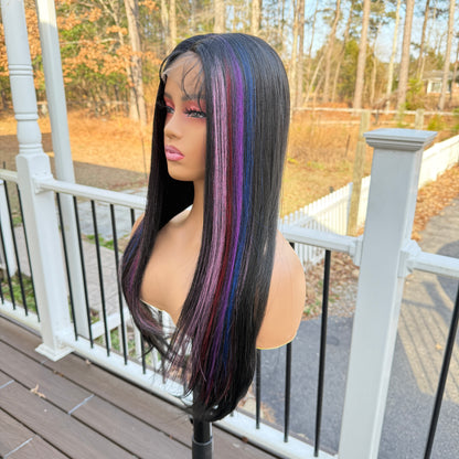 Candy Stripe - Black Rainbow lace front wig