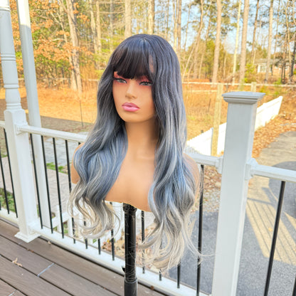 Bonnie - Blue gray synthetic wig with bangs