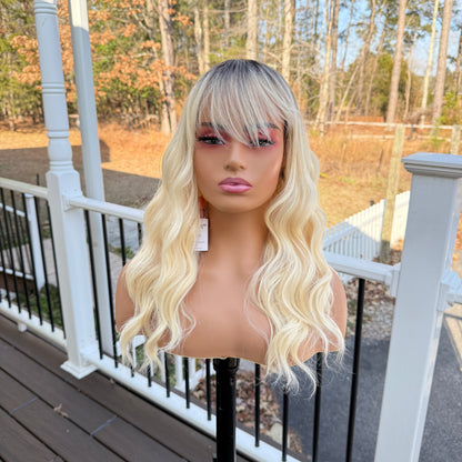 Jamie 20” Dirty Blonde & Platinum Synthetic Wig with Bangs – Heat Safe & Natural Look