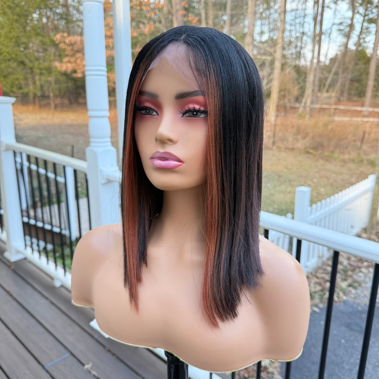 Jane - 12" 1B/350 sleek bob synthetic lace front wig