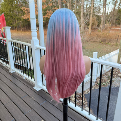 Zoe 24” Light Blue & Pink Headband Wig – Fun, Easy, Heat-Safe Style