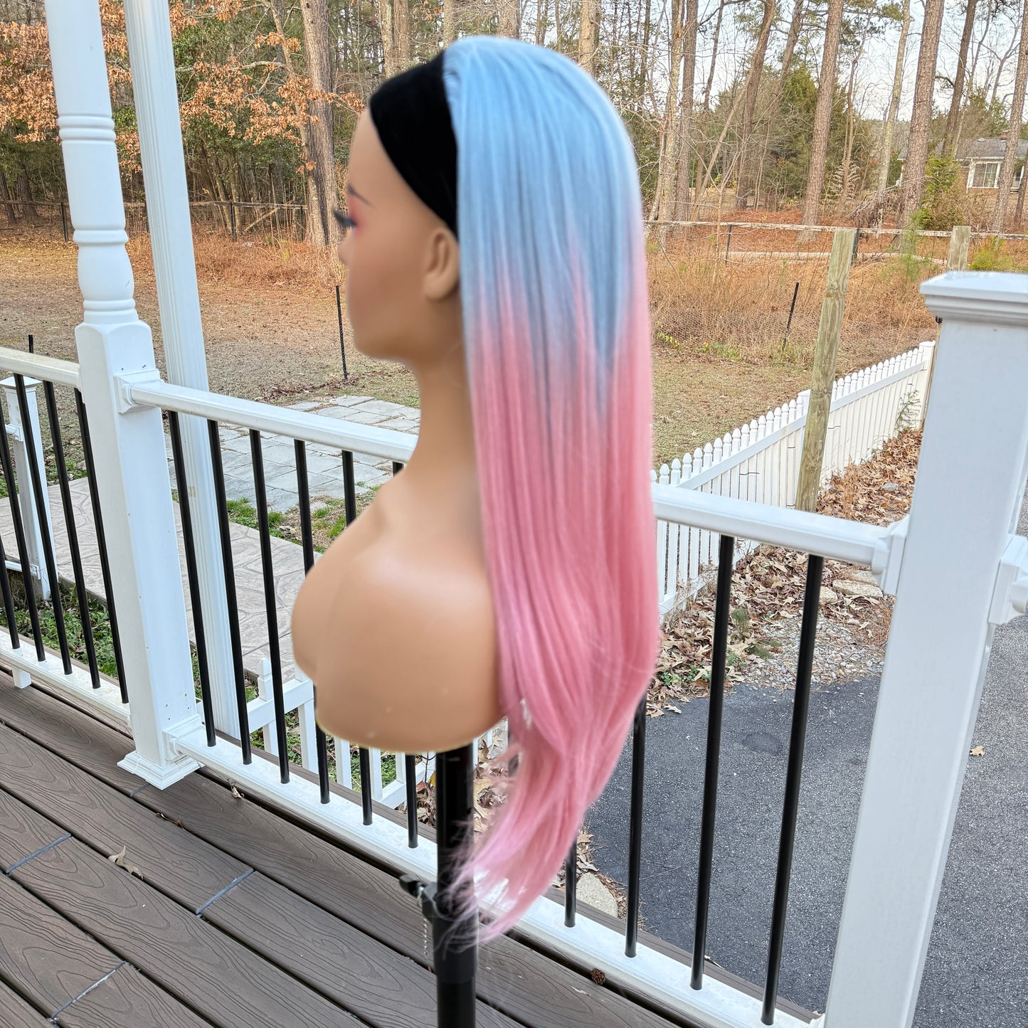 Zoe 24” Light Blue & Pink Headband Wig – Fun, Easy, Heat-Safe Style