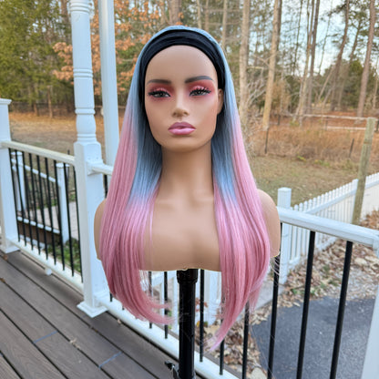 Zoe 24” Light Blue & Pink Headband Wig – Fun, Easy, Heat-Safe Style