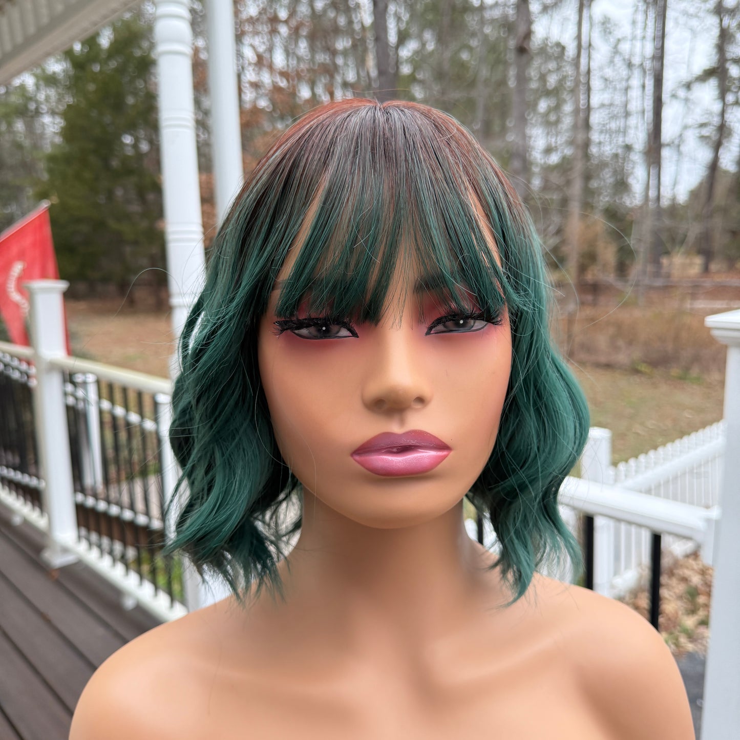 Earthy Glow green and brown short wavy wig synthetic green wig