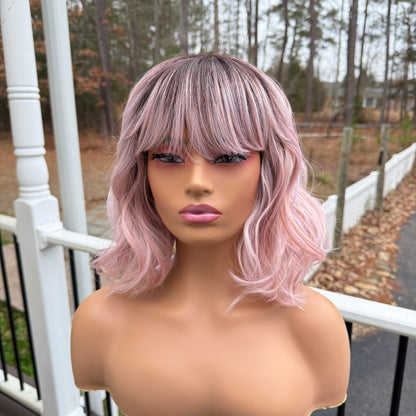 Sammy - curly pink wig with bangs