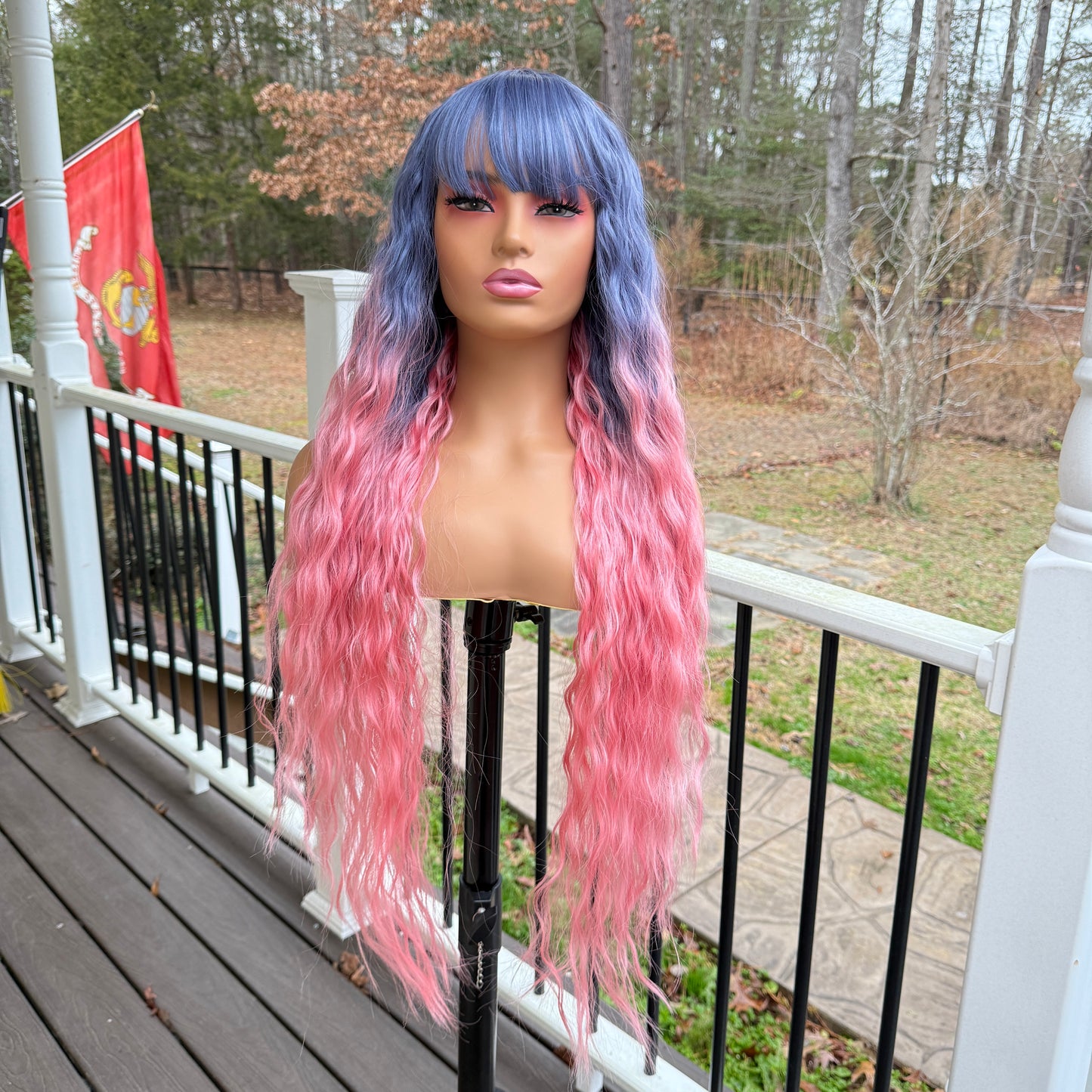 Starr - XLong pink and blue synthetic wig